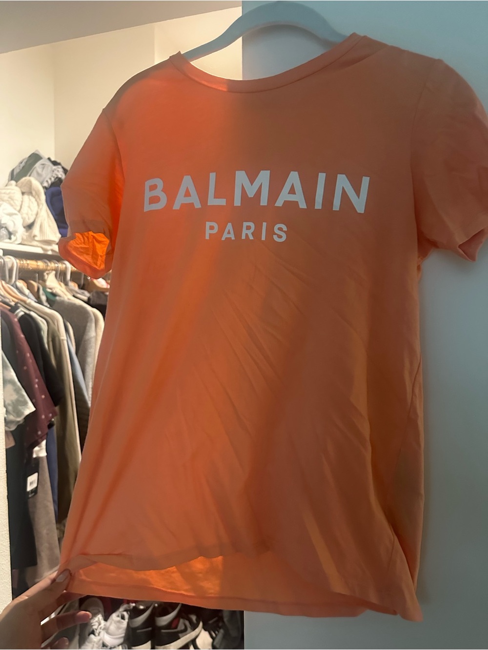 Balmain Orange Logo Short Sleeve Tee